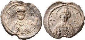 Anonymous, 11th century. Seal (Lead, 24 mm, 7.81 g, 12 h). Θ / N/I-K/O/Λ, Nimbate facing bust of Saint Nicholas, raising his right hand in benediction...