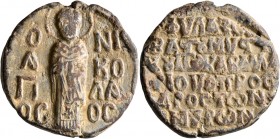 Johannes Kaballarios, sebastos and mystikos, 13th century. Seal (Lead, 34 mm, 28.85 g, 12 h). O / A/ΓI/OC - NI/KO/ΛA/OC Saint Nicholas, nimbate, stand...