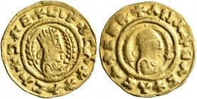 AXUM. Ebana, circa 450. 'Tremissis' (Gold, 15 mm, 1.61 g, 1 h). +CIN+CAX+ACA+ CAC Draped bust of Ebana to right, wearing tiara and holding two ears of...