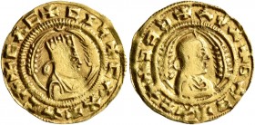 AXUM. Ebana, circa 450. 'Tremissis' (Gold, 16 mm, 1.61 g, 1 h). +CIИ+CAX+ACA+CAC Draped bust of Ebana to right, wearing tiara and holding two ears of ...