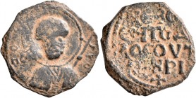 CRUSADERS. Antioch. Tancred, regent, 1101-1112. Follis (Bronze, 24 mm, 4.24 g, 5 h). Ο / ΠΕ-Τ/P/O/C Nimbate bust of St. Peter facing, raising his righ...