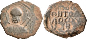 CRUSADERS. Antioch. Tancred, regent, 1101-1112. Follis (Bronze, 22 mm, 3.37 g, 6 h). [Ο / ΠΕ]-Τ/P/O/C Nimbate bust of St. Peter facing, raising his ri...