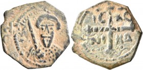 CRUSADERS. Antioch. Tancred, regent, 1101-1112. Follis (Bronze, 21 mm, 3.49 g, 6 h). ΚΕ ΒΟ TANKPI Cuirassed bust of Tancred facing, wearing turban wit...