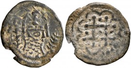 CRUSADERS. Antioch. Raymond-Roupen, 1216-1219. AE (Bronze, 16 mm, 0.69 g). Head of Raymond-Roupen in chain armour with pellet eye to right, wearing he...