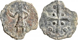CRUSADERS. Edessa. Baldwin II, second reign, 1108-1118. Follis (Bronze, 22 mm, 2.94 g, 6 h). Count Baldwin II, dressed in chain-armour and conical hel...