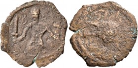 CRUSADERS. Edessa. Baldwin II, second reign, 1108-1118. Follis (Bronze, 21 mm, 3.06 g, 10 h). Count Baldwin II, dressed in chain-armour and conical he...