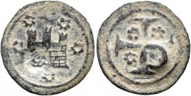 CRUSADERS. Chios. Maona Society, circa 1347-1385. Follis (Bronze, 17 mm, 0.92 g). Castle with three towers and one door; around, five rosettes; on the...