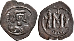 ISLAMIC, Umayyad Caliphate. temp. Mu'awiya I ibn Abi Sufyan, AH 41-60 / AD 661-680. Fals (Bronze, 25 mm, 2.53 g, 6 h), Arab-Byzantine, derived from a ...