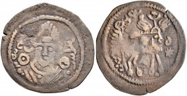 ISLAMIC, Umayyad Caliphate. temp. 'Abd al-Malik ibn Marwan, AH 65-86 / AD 685-705. Pashiz (Bronze, 20 mm, 0.99 g, 1 h), Arab-Sasanian, Daray type, Bis...