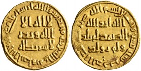 ISLAMIC, Umayyad Caliphate. temp. al-Walid I ibn 'Abd al-Malik, AH 86-96 / AD 705-715. Dinar (Gold, 20 mm, 4.24 g, 6 h), no mint name, AH 89 = AD 707/...