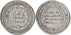 ISLAMIC, Umayyad Caliphate. temp. al-Walid I ibn 'Abd al-Malik, AH 86-96 / AD 705-715. Dirham (Silver, 26 mm, 2.94 g, 12 h), Surraq, AH 91 = AD 709/10...