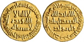 ISLAMIC, Umayyad Caliphate. temp. al-Walid I ibn 'Abd al-Malik, AH 86-96 / AD 705-715. Dinar (Gold, 20 mm, 4.30 g, 4 h), no mint name, AH 95 = AD 713/...