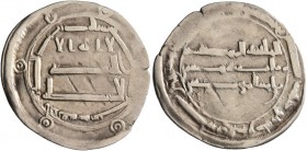 ISLAMIC, 'Abbasid Caliphate. Al-Mahdi, AH 158-169 / AD 775-785. Dirham (Silver, 24 mm, 2.80 g, 10 h), citing the caliph al-Mahdi and the heir apparent...