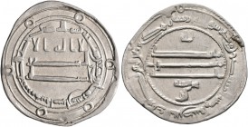 ISLAMIC, 'Abbasid Caliphate. temp. Al-Ma'mun, AH 199-218 / AD 813-833. Dirham (Silver, 24 mm, 2.80 g, 4 h), citing Harthama ibn A'yan, Isbahan, AH 198...