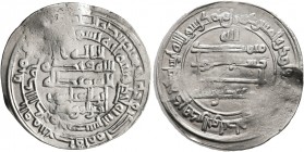 ISLAMIC, 'Abbasid Caliphate. Al-Muqtadir, second reign, AH 296-317 / AD 908-929. Dirham (Silver, 26 mm, 3.00 g, 10 h), citing the caliph al-Muqtadir b...