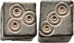 ISLAMIC, Islamic Weights. Circa 10-13th centuries. Weight of 10 Dirhams (Bronze, 14x14x15 mm, 28.72 g), a cubic Seljuk or Beylik coin weight with all ...