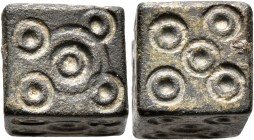 ISLAMIC, Islamic Weights. Circa 10-13th centuries. Weight of 5 Dirhams (Bronze, 12x12x12 mm, 14.64 g), a cubic Seljuk or Beylik coin weight with all f...