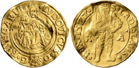 HUNGARY. Ludwig II, 1516-1526. Ducat (Gold, 22 mm, 3.32 g, 12 h), Kremnica, 1522. LVDOVICVS D - G R VNGARIE Madonna seated facing on crescent, holding...