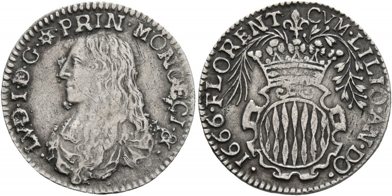 MONACO. Luigi I Grimaldi, 1662-1701. Luigino (Silver, 21 mm, 2.00 g, 7 h), 1666....