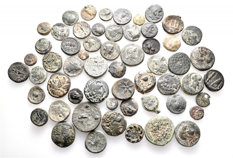 A lot containing 57 bronze coins. All: Greek. Fine to very fine. LOT SOLD AS IS,...