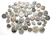A lot containing 57 bronze coins. All: Greek. Fine to very fine. LOT SOLD AS IS, NO RETURNS. 57 coins in lot.