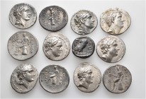 A lot containing 12 silver coins. Includes: Athens and Seleukid Tetradrachms. Fine to about very fine. LOT SOLD AS IS, NO RETURNS. 12 items in lot.
