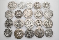 A lot containing 20 silver coins. All: Sasanian Drachms. Very fine to extremely fine. LOT SOLD AS IS, NO RETURNS. 20 coins in lot.