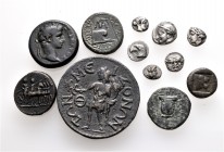 A lot containing 7 silver and 5 bronze coins. Includes: Greek and Roman Provincial. Fine to very fine. LOT SOLD AS IS, NO RETURNS. 12 coins in lot.