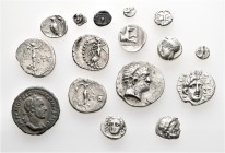 A lot containing 16 silver coins. Includes: Greek, Roman Provincial and Roman Imperial. Fine to very fine. LOT SOLD AS IS, NO RETURNS. 16 coins in lot...