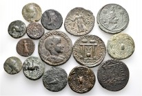 A lot containing 15 bronze coins. Includes: Greek, Armenian, Roman Provincial, Byzantine. Fine to about very fine. LOT SOLD AS IS, NO RETURNS. 15 coin...