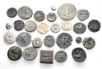 A lot containing 4 silver, 19 bronze coins, 1 bronze weight and 3 lead tesserae. Includes: Greek, Roman Provincial, Byzantine. Fine to very fine. LOT ...