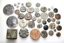 A lot containing 10 silver, 27 bronze coins 1 lead tessera, 2 bronze weights and 1 lead seal. Includes: Greek, Classical Armenian, Roman Provincial, B...