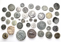 A lot containing 8 silver, 32 bronze coins and 1 lead seal. Includes: Greek, Roman Provincial, Byzantine and early Medieval. Fine to about very fine. ...