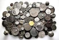 A lot containing 21 silver, 139 bronze coins and 7 bronze weights. Includes: Greek, Roman Provincial, Roman Imperial, Byzantine, early Medieval and Is...
