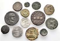 A lot containing 3 silver and 10 bronze coins. Includes: Greek, Roman Provincial and Islamic. Fine to very fine. LOT SOLD AS IS, NO RETURNS. 13 coins ...
