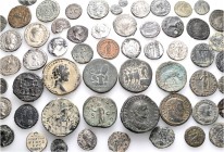 A lot containing 18 silver (the Mark Antony & Octavian Denarius broken) and 39 bronze coins. Includes: Roman Provincial, Roman Republican and Roman Im...