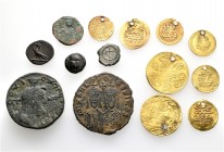A lot containing 8 gold and 6 bronze coins. Includes: Greek, Roman Provincial, Roman Imperial and Byzantine. Fine to very fine. LOT SOLD AS IS, NO RET...