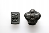 A lot containing 2 bronze weights. All: Phoenician (?). Two figures: 18x24 mm and 26.14 g; Eagle: 31x31 mm and 82.44 g. Extremely fine. LOT SOLD AS IS...