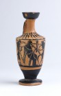 An Attic black-figure Lekythos attributed to the Little Masters group
ca. 560 – 530 BC ; alt. cm 10; A miniaturistic Lekythos with a trumpet mouth, n...
