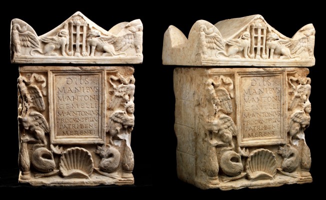 A beautiful marble urn inscribed for Marcus Antonius Gemellus
1st – 2nd century...