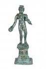 Roman Bonus Eventus bronze statuette
1st – 2nd century AD; alt. cm 18; Depicted nude standing on a socle base, with drapery around the left shoulder ...