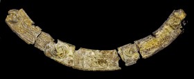 Golden silver diadem
Hellenistic period; lungh. cm 26; Diadem composed by thin rectangular-shaped leaf made in golden silver and decorated with embos...