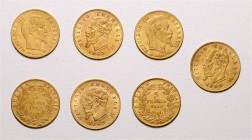 Frankreich + Italien
 LOT 7 Stück, ab 1856, 5 Francs (4x) 5 Lire (3x). ges. 11,16g ss