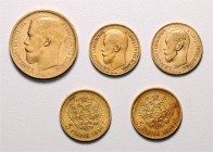 Russland
 LOT 5 Stück, 4x 5 Rubel ab 1897, 1x 15 Rubel 1897. ges. 30,04g ss/vz