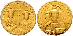 Byzanz Königreich
Basilius II. und Constantinus VIII. 976 - 1025 Gold Solidus o.J. Konstantinopel. 4,16g. Sear 1806 f.ss/ss