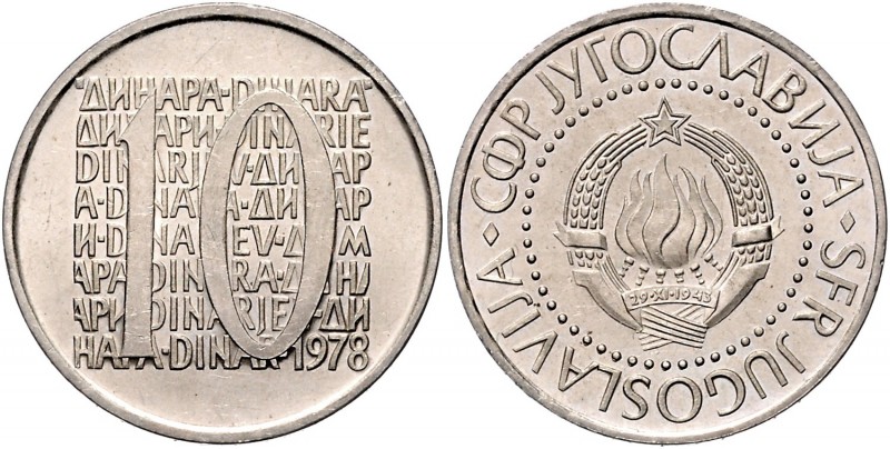Jugoslawien nach 1945
 10 Dinara 1978 in Cu/Ni, Probeprägung mit einer Auflage ...