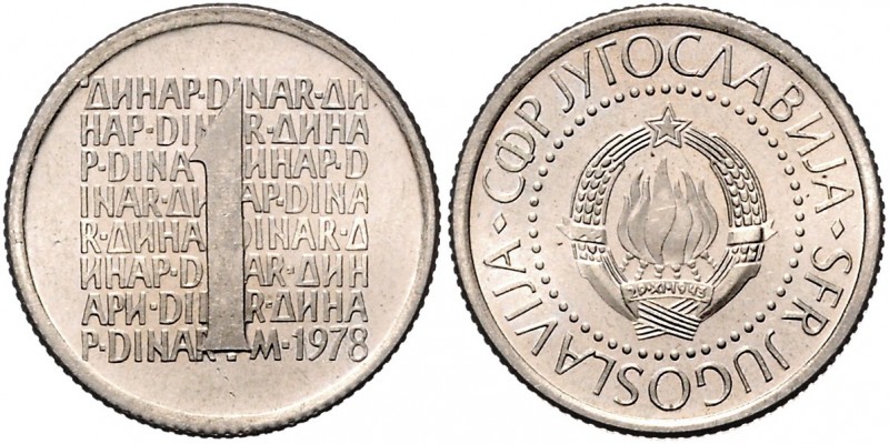 Jugoslawien nach 1945
 1 Dinar 1978 in Cu/Ni, Probeprägung mit einer Auflage vo...