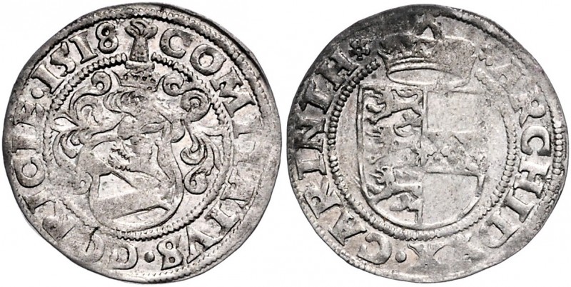 Maximilian I. 1493 - 1519
 1/2 Batzen 1518 Görz / Goriza. 1,74g, Prägeschwäche....