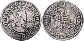 Ferdinand I. 1521 - 1564
 1/2 Taler 1549 Joachimsthal. 14,20g. MzA. Seite 32 (Mm. R. Puellacher), Markl.-, Diet. 98, Hal. 127var. f.ss/ss