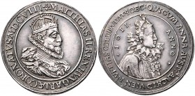 Matthias II. 1612 - 1619
 Ag Medaille 1611 auf die ungarische Krönung und die Hochzeit mit Anna von Österreich. Gekrönte Büste nach r. Rv. Büste der ...